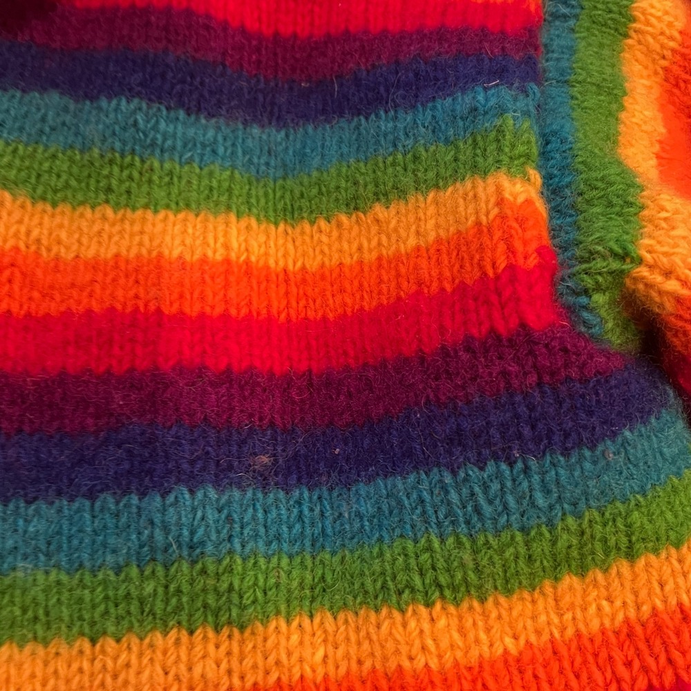 Ishka Rainbow Striped Wool Fleece Lined Zip Hoodie Sweater Handmade Nepal M READ - Picture 9 of 14